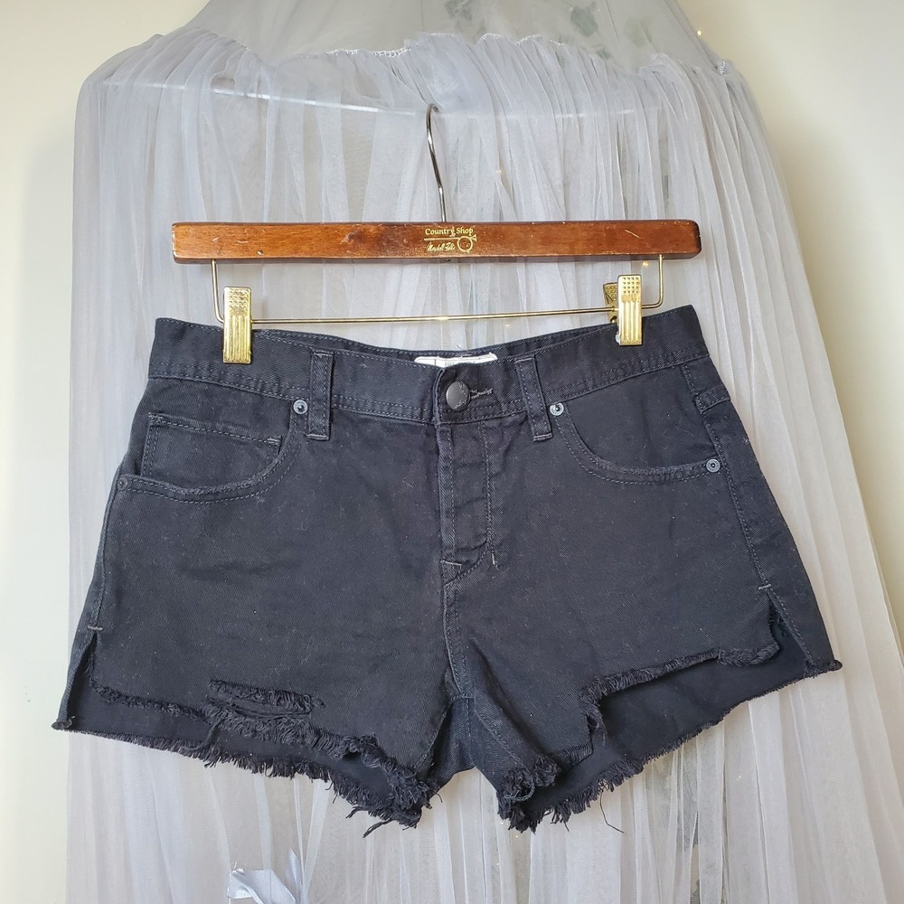Free People Black Distressed Denim Micro Shorts Grunge Boho Hippie 31x3 Size 26